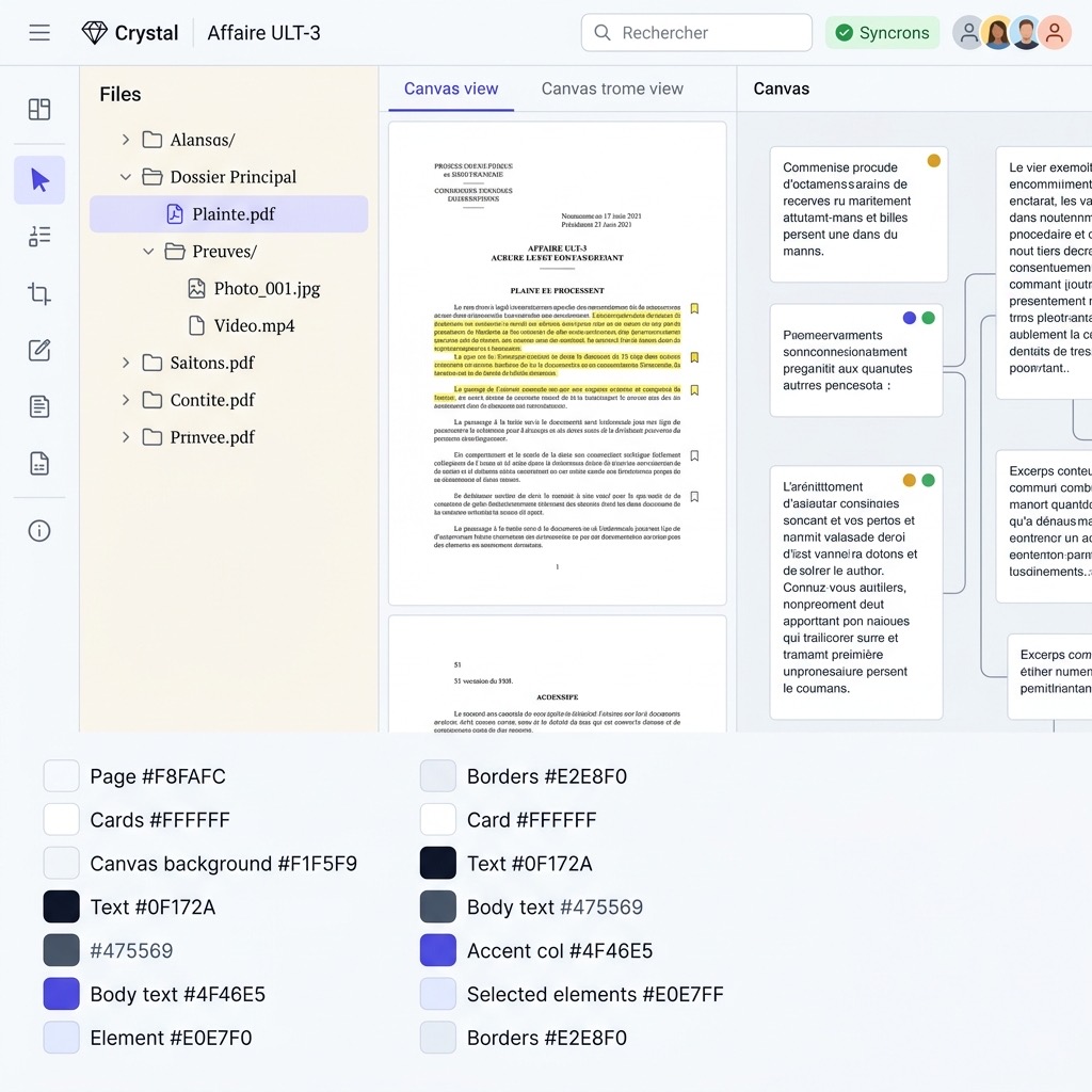 Crystal en mode clair — interface lumineuse sur fond blanc